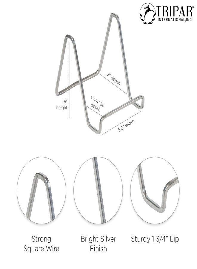 TRIPAR 6-Pack 6-Inch Metal Silver Painted Square Book Holder/Stand, Wire Mini Easel, Small Photo Stands for Table, Display for Picture Frames, Plaques & Plates - Image 3