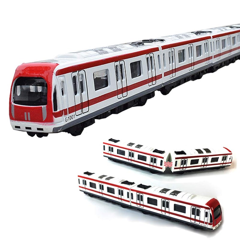 VANTIYAUS Train Modle 4pcs Car Set Alloy City Rail Subway Train Model164 Scale Alloy SubwayCar Model Red White - Image 3