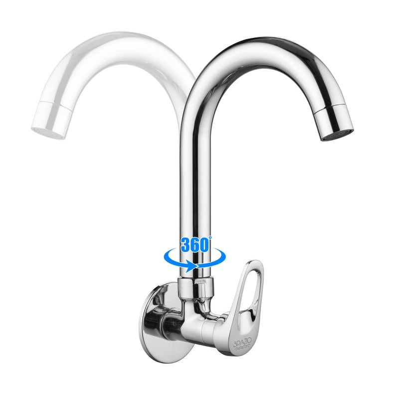 SPAZIO Hexa Brass Sink Cock TapKitchen Sink Faucet with 360 Degree Swivel Spout Foam Flow Pattern Hot OR Cold Water for Kitchen Sink Wash Basin Chrome Finish with Wall Flange - Image 4