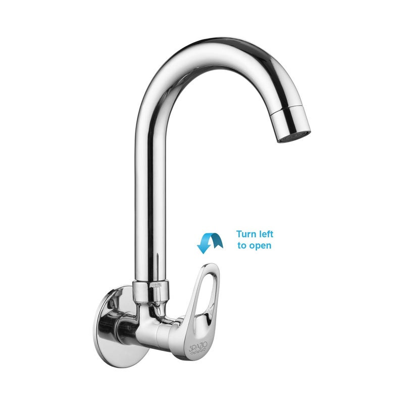 SPAZIO Hexa Brass Sink Cock TapKitchen Sink Faucet with 360 Degree Swivel Spout Foam Flow Pattern Hot OR Cold Water for Kitchen Sink Wash Basin Chrome Finish with Wall Flange - Image 3