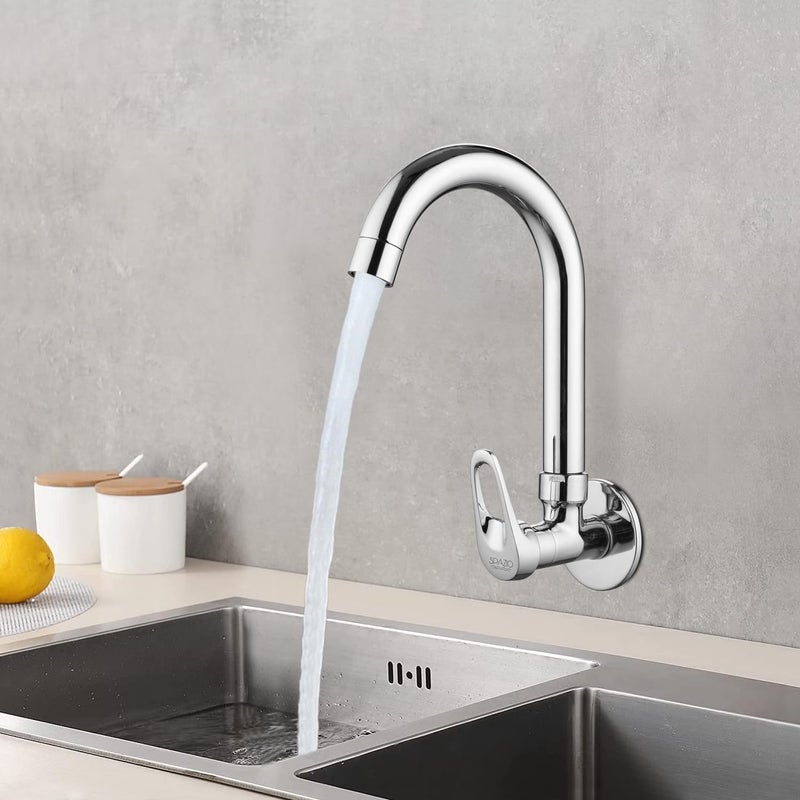 SPAZIO Hexa Brass Sink Cock TapKitchen Sink Faucet with 360 Degree Swivel Spout Foam Flow Pattern Hot OR Cold Water for Kitchen Sink Wash Basin Chrome Finish with Wall Flange - Image 5