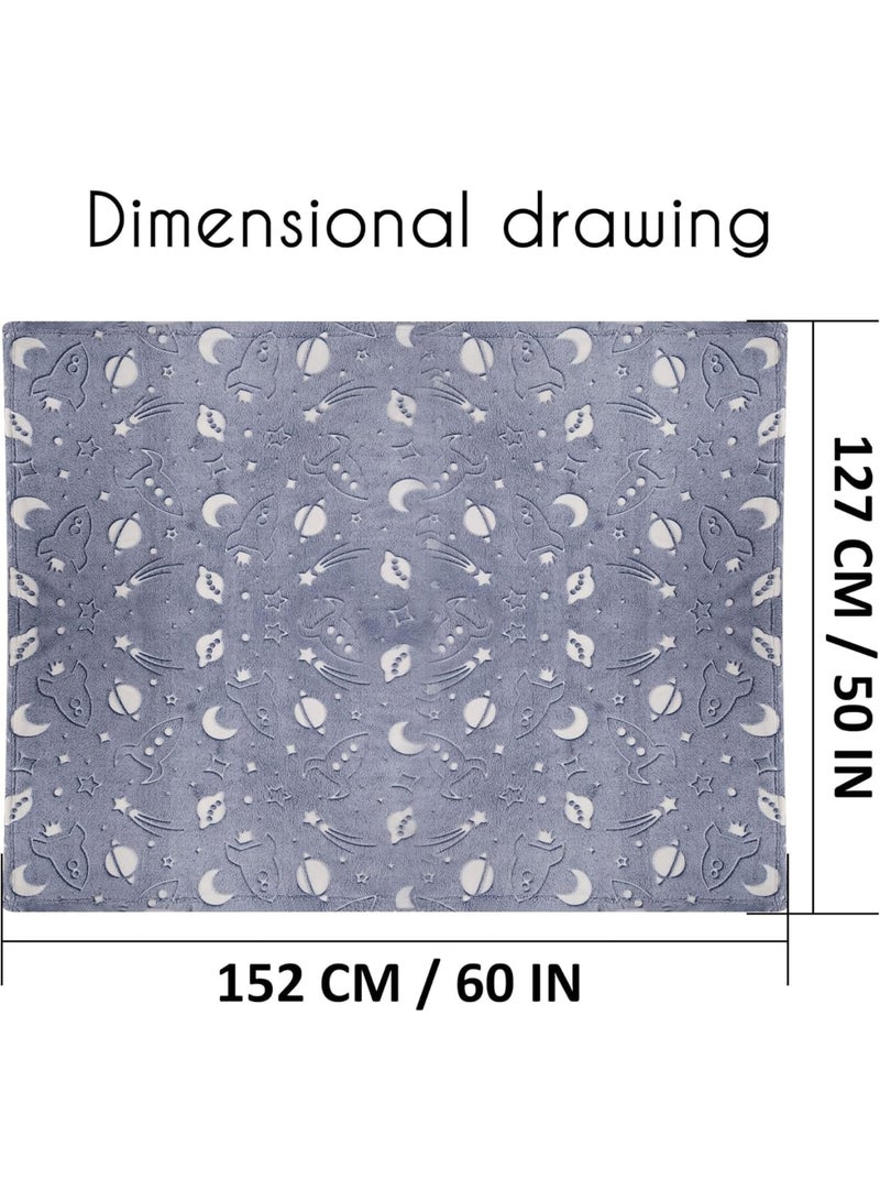 SOLARAE بطانية تتلألأ في الظلام، 50 × 60 بطانيات رمي فاخرة ناعمة من الفليس للفتيات والفتيان هدايا عيد الميلاد، نمط نجوم فخم لغرفة النوم، للأطفال (رمادي فاتح، نجوم سفن فضائية) - Image 5