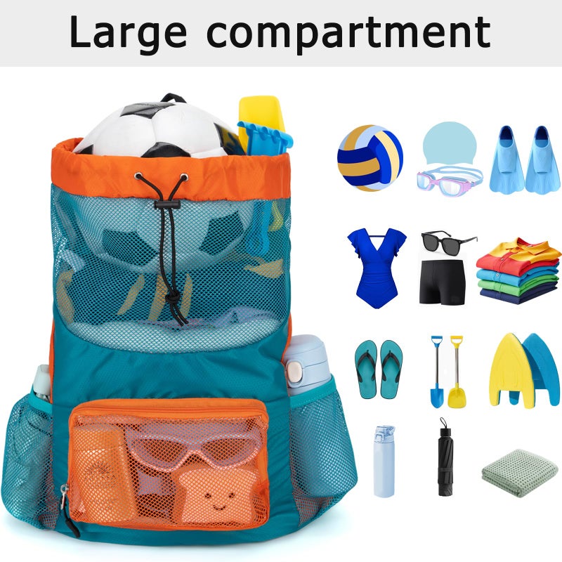 Veious Swim Bag for Kids Mesh Beach Backpack for Boys Lightweight Drawstring Beach Bag Swimming Pool Sports Gym String Bag (Green) - Image 2