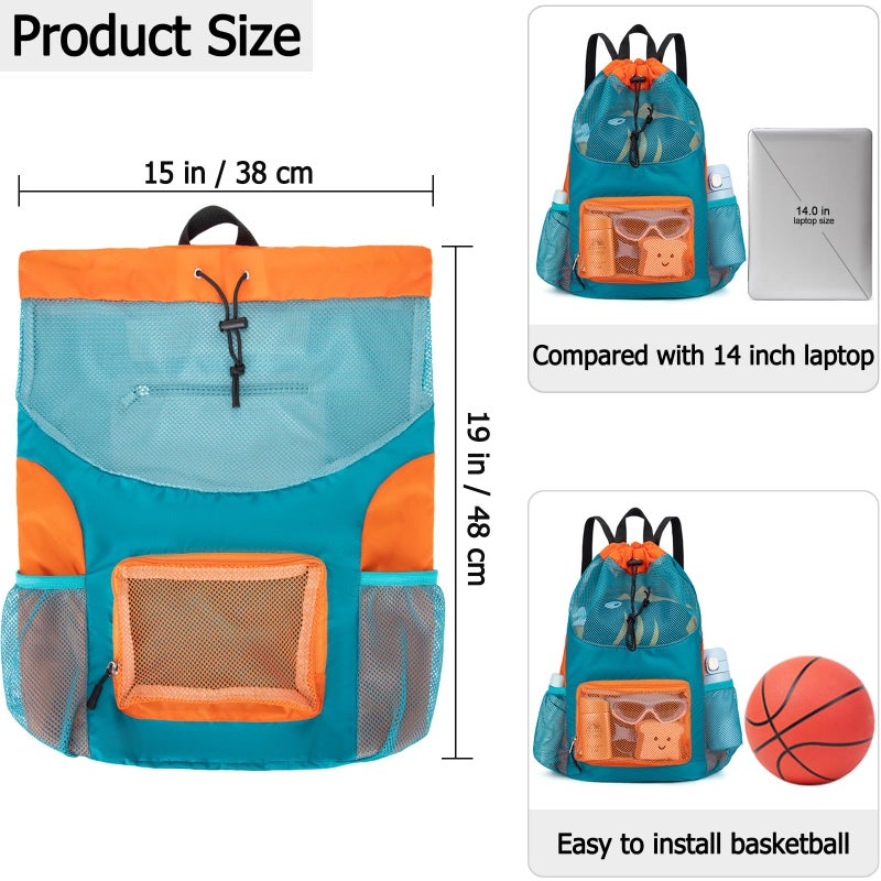 Veious Swim Bag for Kids Mesh Beach Backpack for Boys Lightweight Drawstring Beach Bag Swimming Pool Sports Gym String Bag (Green) - Image 3