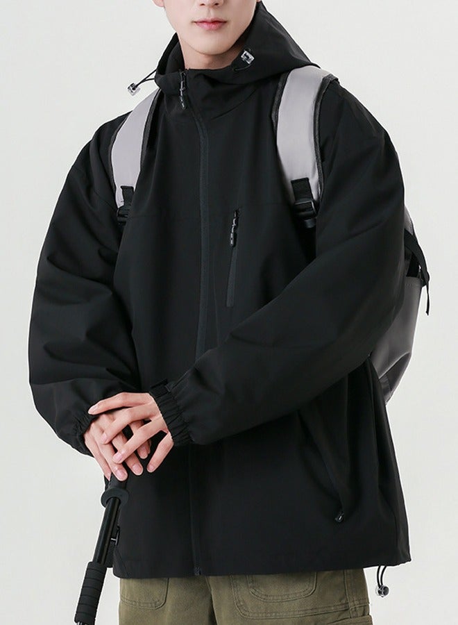 NIBEMINENT Men's Classic Hooded Outdoor Jacket Black - Image 1