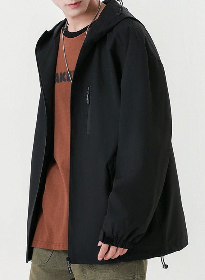 NIBEMINENT Men's Classic Hooded Outdoor Jacket Black - Image 3