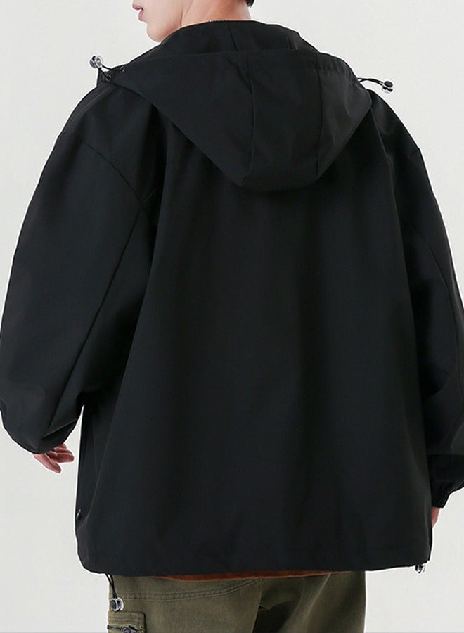 NIBEMINENT Men's Classic Hooded Outdoor Jacket Black - Image 4