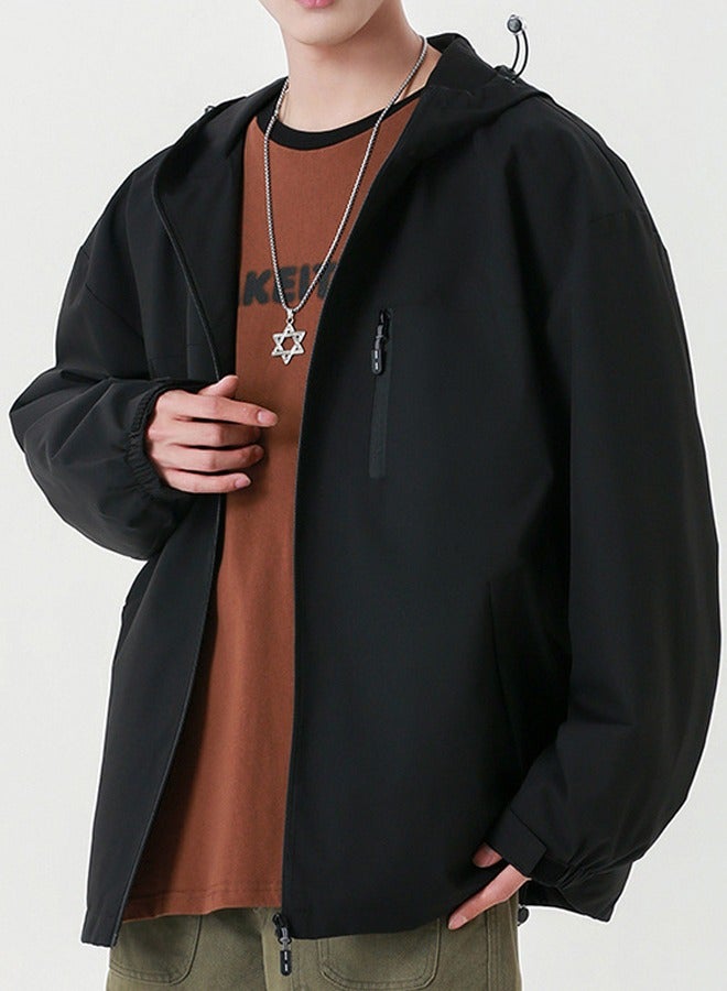 NIBEMINENT Men's Classic Hooded Outdoor Jacket Black - Image 2