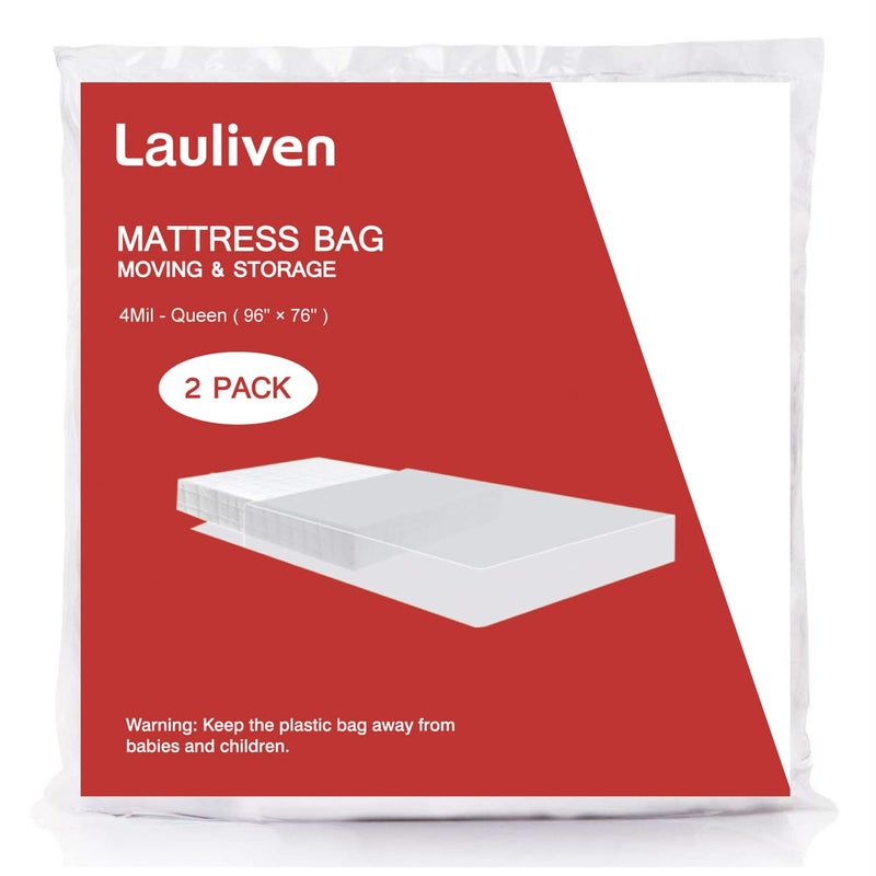 Lauliven 2-Pack Mattress Bag for Moving - Queen/Full Size Mattress Storage Bag - 4 Mil Extra Thick Heavy Duty Mattress Protection Cover - 76 x 96 Inch - Image 1