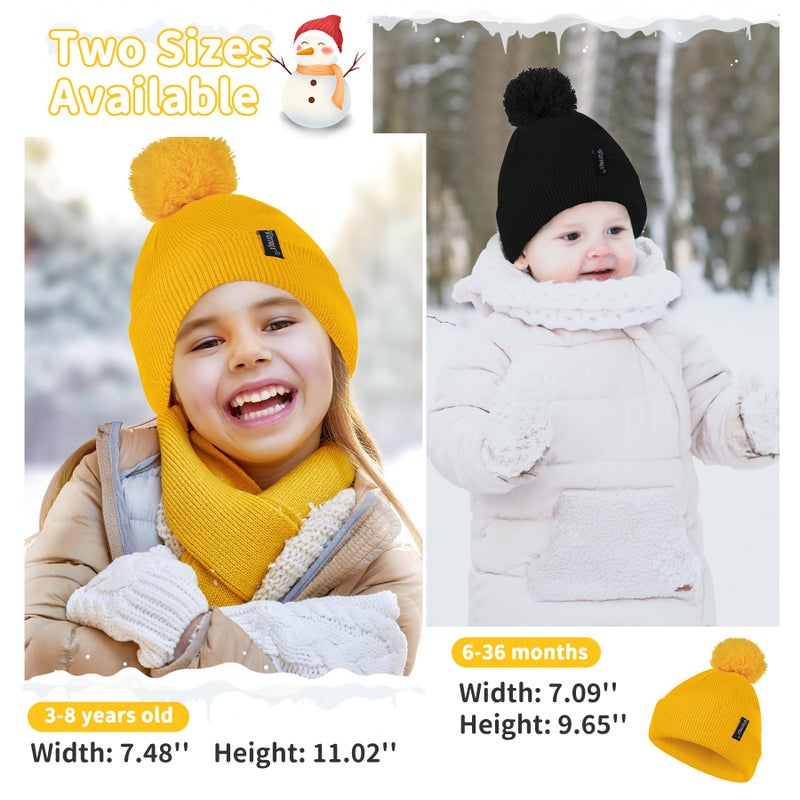 Zando Baby Beanie Winter Hat Toddler Double Layer Kids Knit Cap for Boys Girls Pom Pom Black 3-8 Years - Image 2