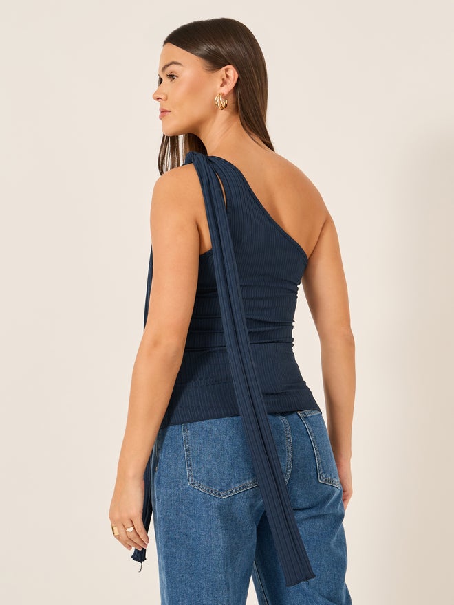 Styli Styli Ribbed One-Shoulder Tie Neck Fitted Tank T-Shirt - Image 5