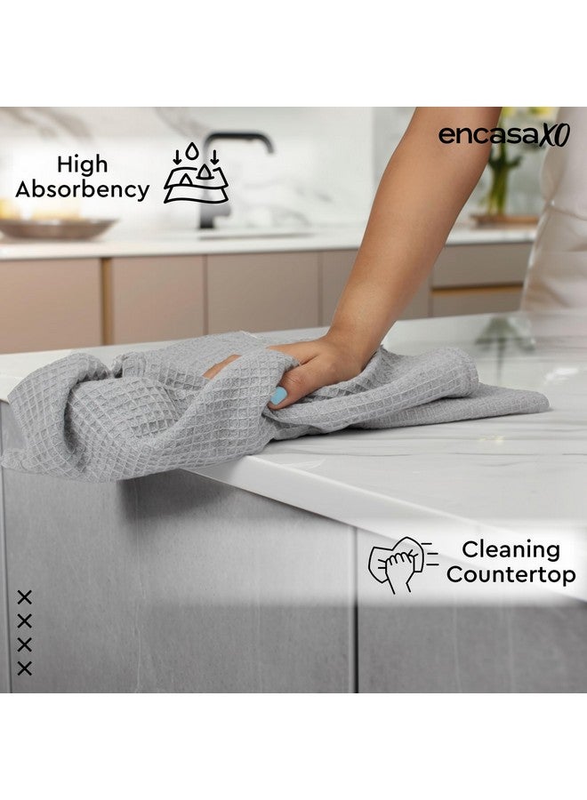 Encasa XO Kitchen Dish Towels Set | Light Grey | Waffle Weave and Flat Hand Tea Towel | 70x45 cm | Quick Drying Reusable Cotton Washcloths | Multipurpose Lightweight Dishcloths Set of 4 - Image 3