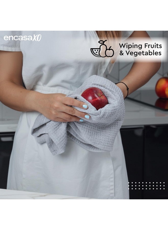 Encasa XO Kitchen Dish Towels Set | Light Grey | Waffle Weave and Flat Hand Tea Towel | 70x45 cm | Quick Drying Reusable Cotton Washcloths | Multipurpose Lightweight Dishcloths Set of 4 - Image 4
