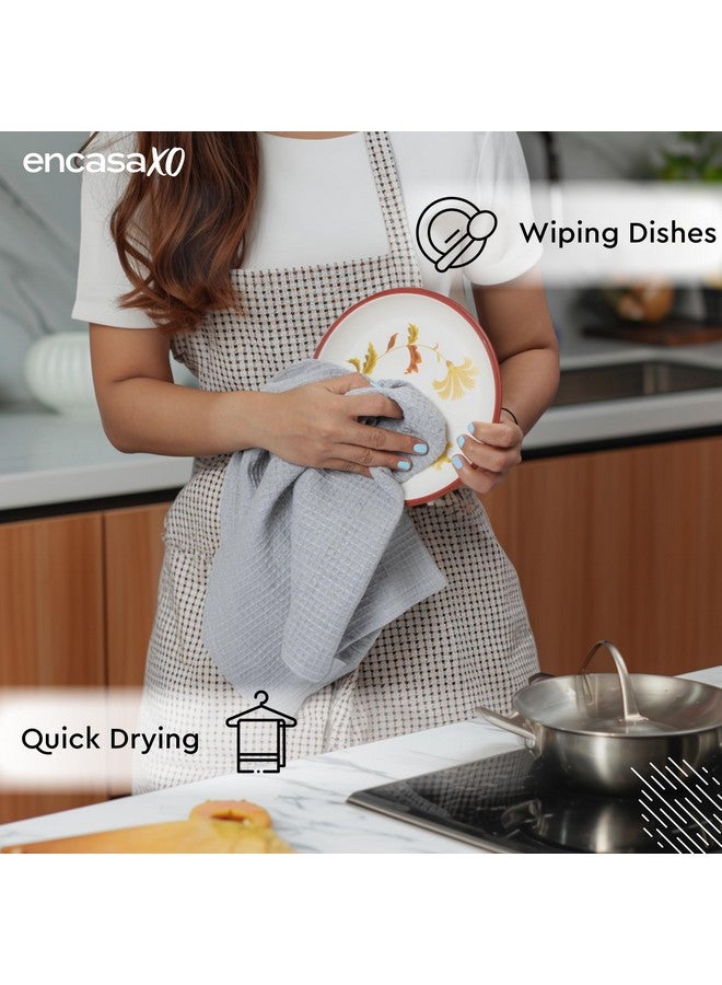 Encasa XO Kitchen Dish Towels Set | Light Grey | Waffle Weave and Flat Hand Tea Towel | 70x45 cm | Quick Drying Reusable Cotton Washcloths | Multipurpose Lightweight Dishcloths Set of 4 - Image 5