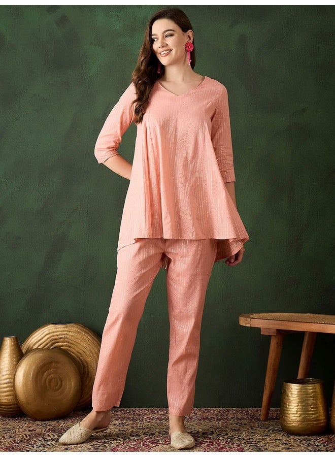 AKS Powder Pink A-Line Kurta with pakistani Salwar  - Image 1