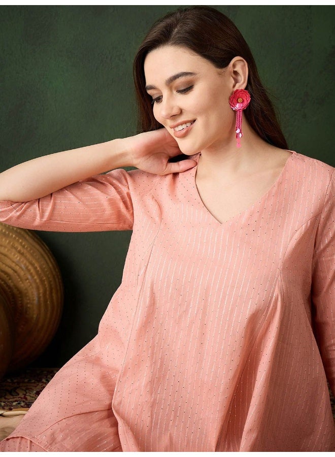 AKS Powder Pink A-Line Kurta with pakistani Salwar  - Image 2