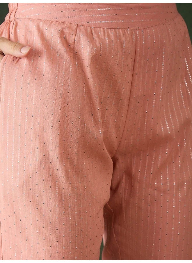 AKS Powder Pink A-Line Kurta with pakistani Salwar  - Image 3