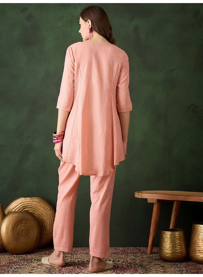 AKS Powder Pink A-Line Kurta with pakistani Salwar  - Image 4