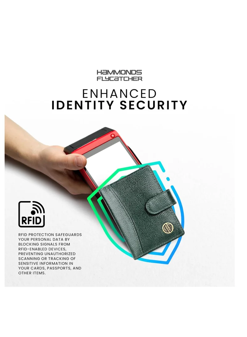 Hammonds Flycatcher  Leather Card Holder for Men, Credit Card Holder, Slim Bi-Fold RFID Protected Credit Card Wallet for Men with 18 Card Slots, Metal Snap Button - Green | CC602_GRN | 845W  | Best Price UAE