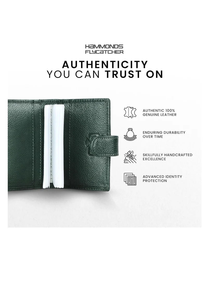 Hammonds Flycatcher  Leather Card Holder for Men, Credit Card Holder, Slim Bi-Fold RFID Protected Credit Card Wallet for Men with 18 Card Slots, Metal Snap Button - Green | CC602_GRN | 845W  | Best Price UAE