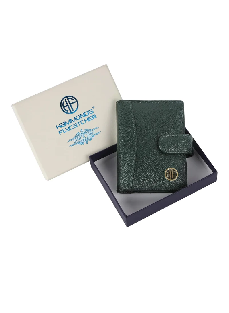 Hammonds Flycatcher  Leather Card Holder for Men, Credit Card Holder, Slim Bi-Fold RFID Protected Credit Card Wallet for Men with 18 Card Slots, Metal Snap Button - Green | CC602_GRN | 845W  | Best Price UAE