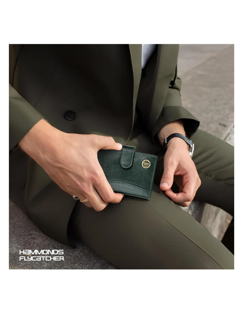Hammonds Flycatcher  Leather Card Holder for Men, Credit Card Holder, Slim Bi-Fold RFID Protected Credit Card Wallet for Men with 18 Card Slots, Metal Snap Button - Green | CC602_GRN | 845W  | Best Price UAE