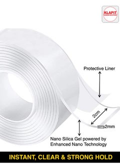 KLAPiT KLAPiT SUPER TAPE Double Sided Heavy Duty Mounting Tape Holds 90 Pounds Or 41Kg Using Enhanced Nano Technology. Waterproof Clear Tape For Wall, Wood, Tile, Stone, Glass, Metal, Acrylic 2pc  - Image 2
