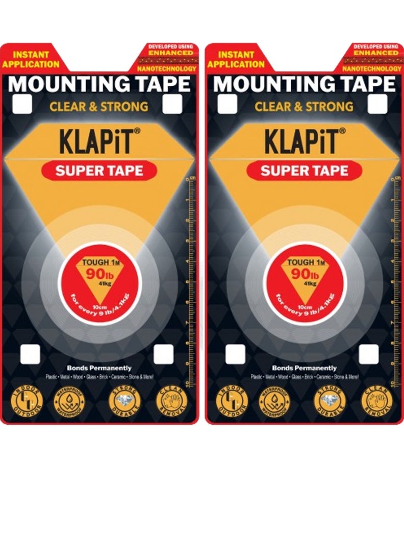 KLAPiT KLAPiT SUPER TAPE Double Sided Heavy Duty Mounting Tape Holds 90 Pounds Or 41Kg Using Enhanced Nano Technology. Waterproof Clear Tape For Wall, Wood, Tile, Stone, Glass, Metal, Acrylic 2pc  - Image 1