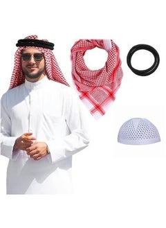 Generic Arab Head Scarf with Lgal Aqel Rope and prayer cap 3 Piece Mens Middle East Desert Shemagh Wrap Arab Costume  - Image 1
