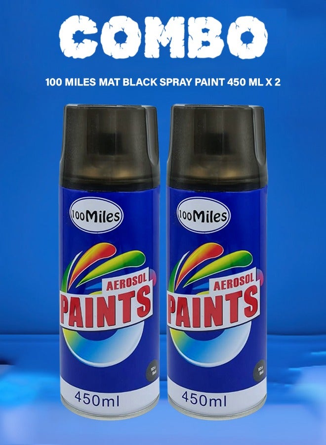 100Miles 2 pcs Spray Paint Bottle Aerosol Paints Mat Black 450ml  - 100 Miles - Image 1
