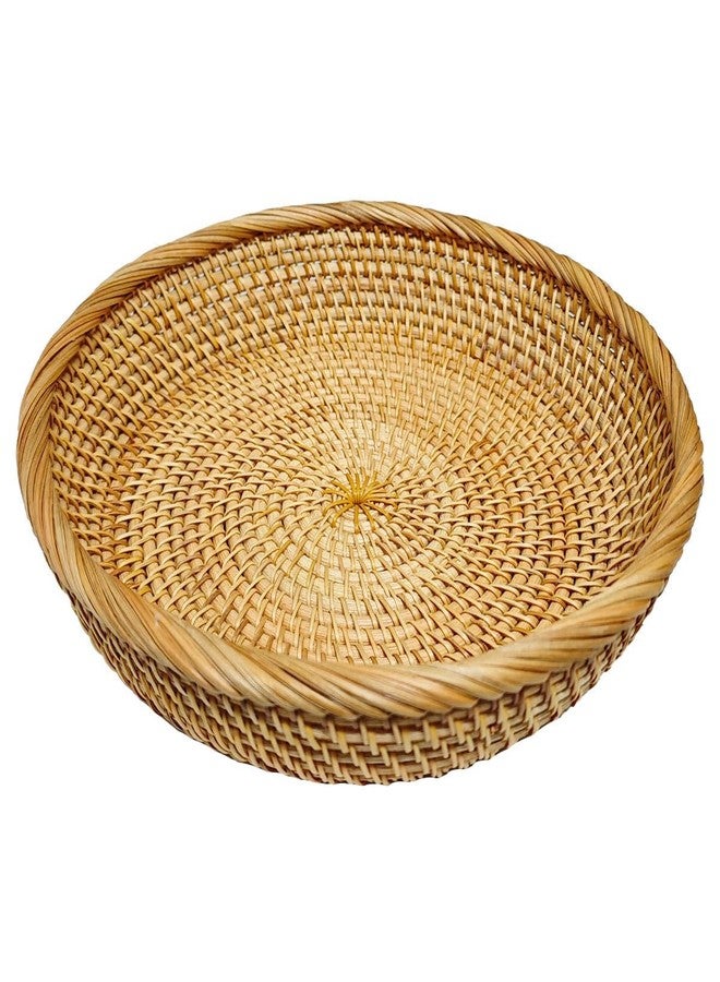 RT&BS Round Rattan Bread Basket, Rattan Fruit Basket, Rattan Decorative Tray, Rattan Keys Tray, Easter Baskets, Handwoven Storage Baskets for Kitchen, Dining Room, Store, Restaurant, Bathroom (L) - Image 1