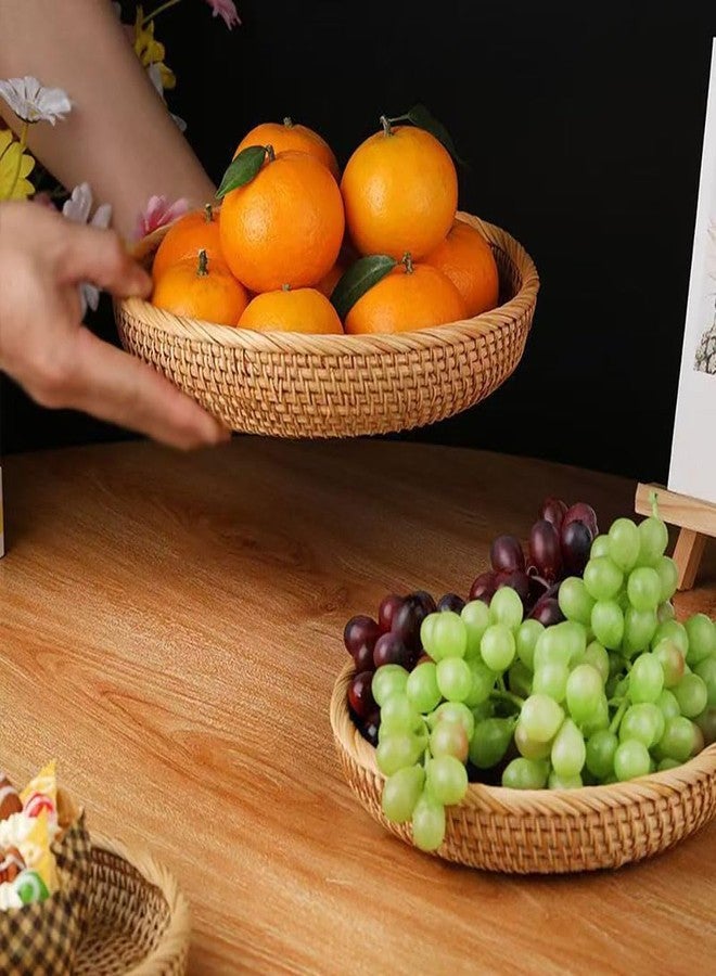 RT&BS Round Rattan Bread Basket, Rattan Fruit Basket, Rattan Decorative Tray, Rattan Keys Tray, Easter Baskets, Handwoven Storage Baskets for Kitchen, Dining Room, Store, Restaurant, Bathroom (L) - Image 3