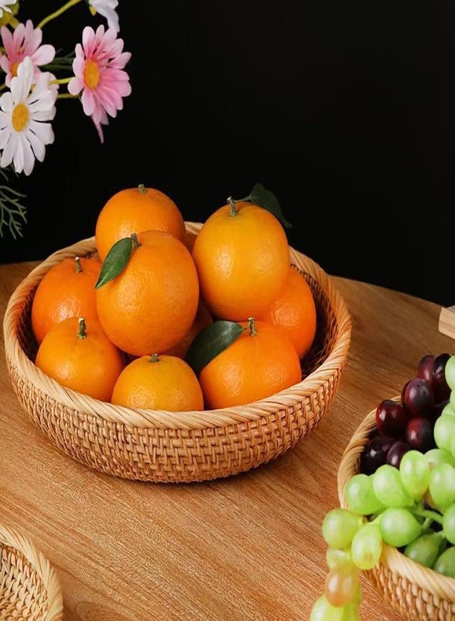 RT&BS Round Rattan Bread Basket, Rattan Fruit Basket, Rattan Decorative Tray, Rattan Keys Tray, Easter Baskets, Handwoven Storage Baskets for Kitchen, Dining Room, Store, Restaurant, Bathroom (L) - Image 4