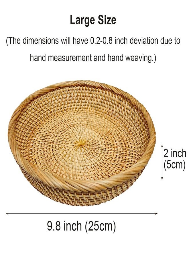 RT&BS Round Rattan Bread Basket, Rattan Fruit Basket, Rattan Decorative Tray, Rattan Keys Tray, Easter Baskets, Handwoven Storage Baskets for Kitchen, Dining Room, Store, Restaurant, Bathroom (L) - Image 2