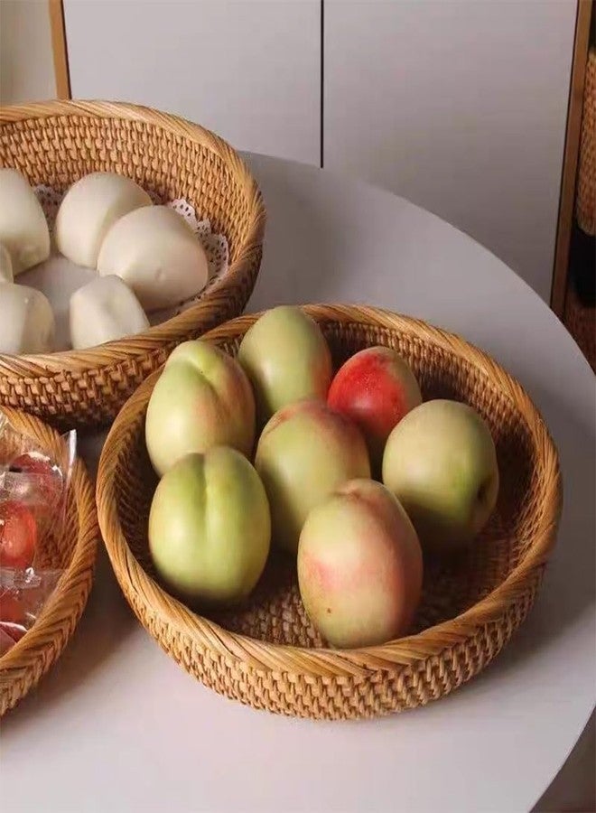 RT&BS Round Rattan Bread Basket, Rattan Fruit Basket, Rattan Decorative Tray, Rattan Keys Tray, Easter Baskets, Handwoven Storage Baskets for Kitchen, Dining Room, Store, Restaurant, Bathroom (L) - Image 5