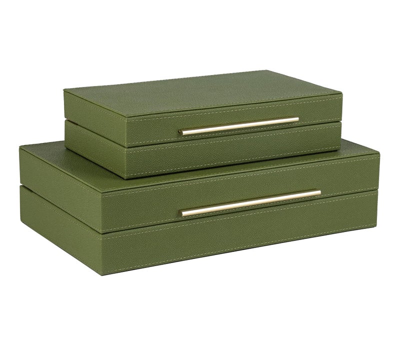 HofferRuffer Faux Leather Decorative Boxes Set of 2, Large Nesting Keepsake Box Accessory Organizer Jewelry Organizer with Hinged Lid, Stacking Storage Box Container for Home or Office (Green) - Image 1