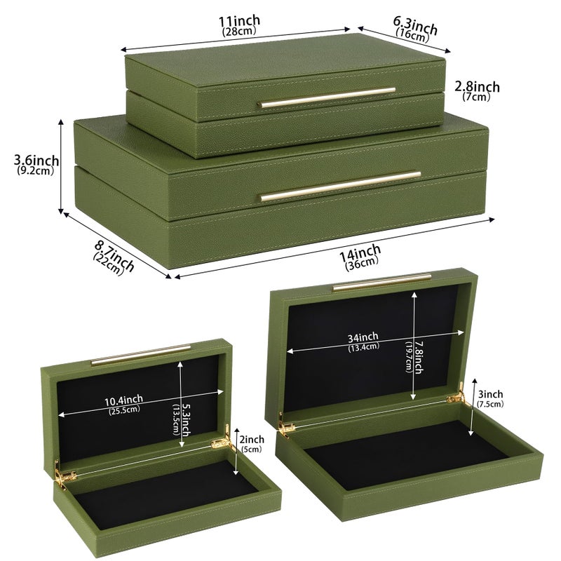 HofferRuffer Faux Leather Decorative Boxes Set of 2, Large Nesting Keepsake Box Accessory Organizer Jewelry Organizer with Hinged Lid, Stacking Storage Box Container for Home or Office (Green) - Image 2