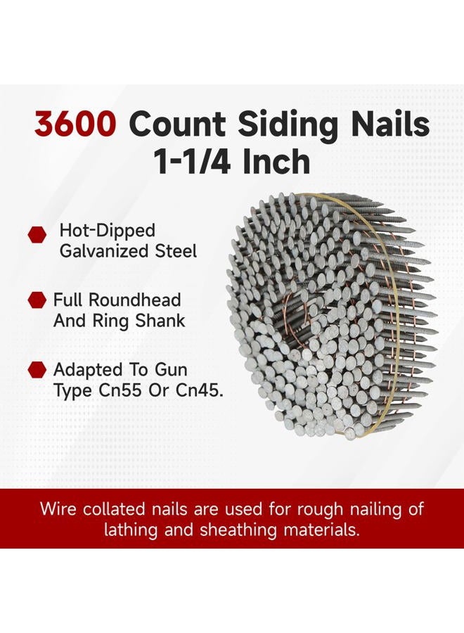 findmall 3600 Count Siding Nails 1-1/4 Inch by .092 Inch 15 Degree Ring Shank Hot-Dipped Galvanized Collated Wire Coil - Image 3