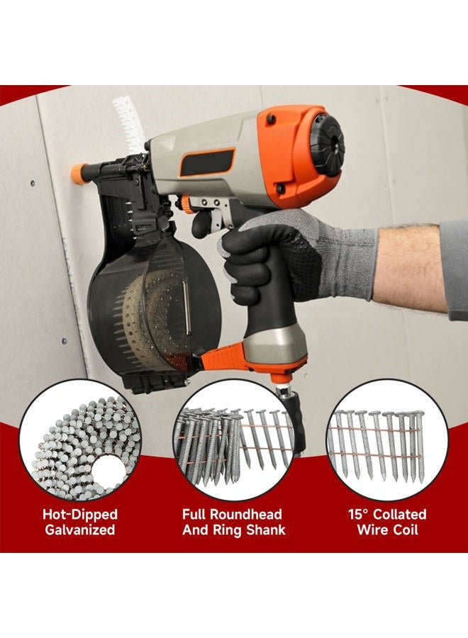 findmall 3600 Count Siding Nails 1-1/4 Inch by .092 Inch 15 Degree Ring Shank Hot-Dipped Galvanized Collated Wire Coil - Image 4