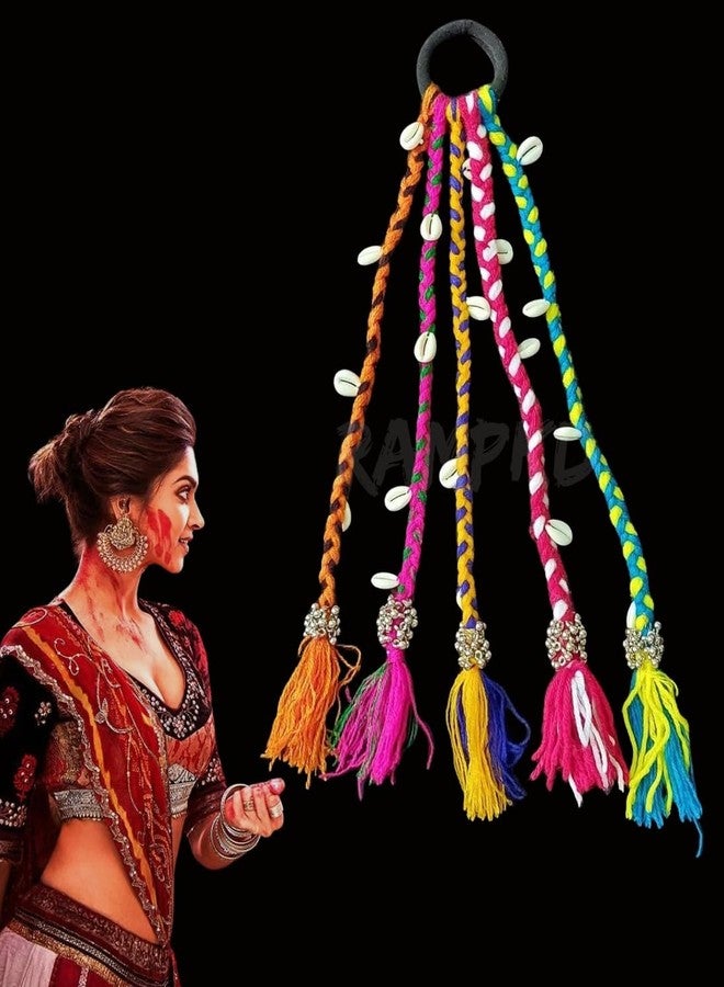 RAMPKD Navratri Look Hair Braids with Rubber Bands - Girl & Women's Hair Accessory for Everyday Style & Rainbow Braids Extensions - Boho Chic Style (1pcs, Multi) - Image 1