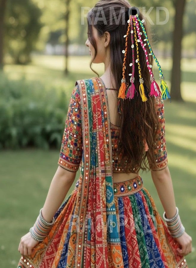 RAMPKD Navratri Look Hair Braids with Rubber Bands - Girl & Women's Hair Accessory for Everyday Style & Rainbow Braids Extensions - Boho Chic Style (1pcs, Multi) - Image 2