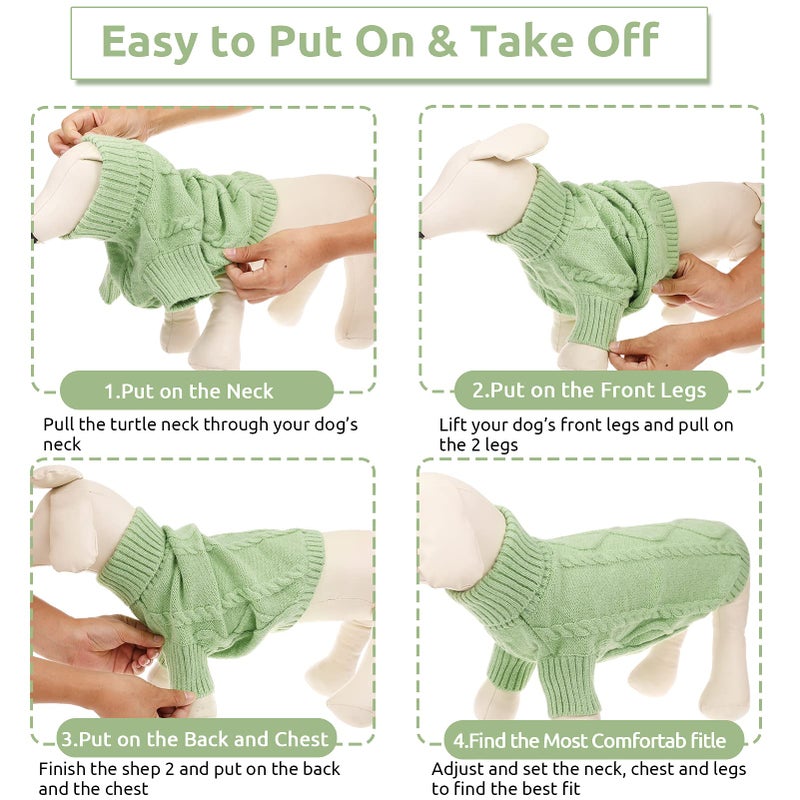 Queenmore Small Dog Pullover Sweater, Cold Weather Cable Knitwear, Classic Turtleneck Thick Warm Clothes for Chihuahua, Bulldog, Dachshund, Pug, Yorkie (Green, Small) - Image 5