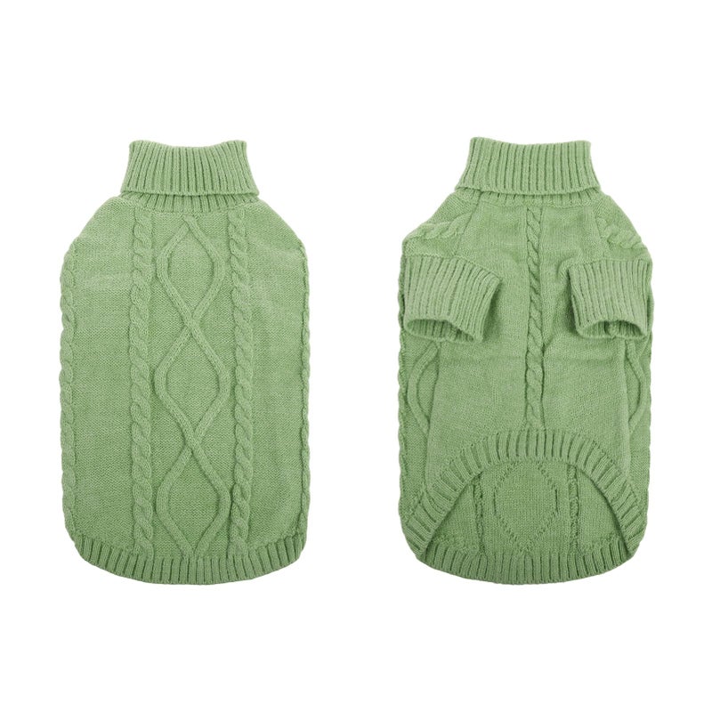 Queenmore Small Dog Pullover Sweater, Cold Weather Cable Knitwear, Classic Turtleneck Thick Warm Clothes for Chihuahua, Bulldog, Dachshund, Pug, Yorkie (Green, Small) - Image 3
