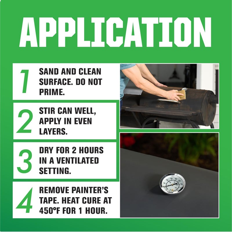 Rust-Oleum 7778502 High Heat Brush Protective Enamel Paint, Quart, Flat BBQ Black - Image 3