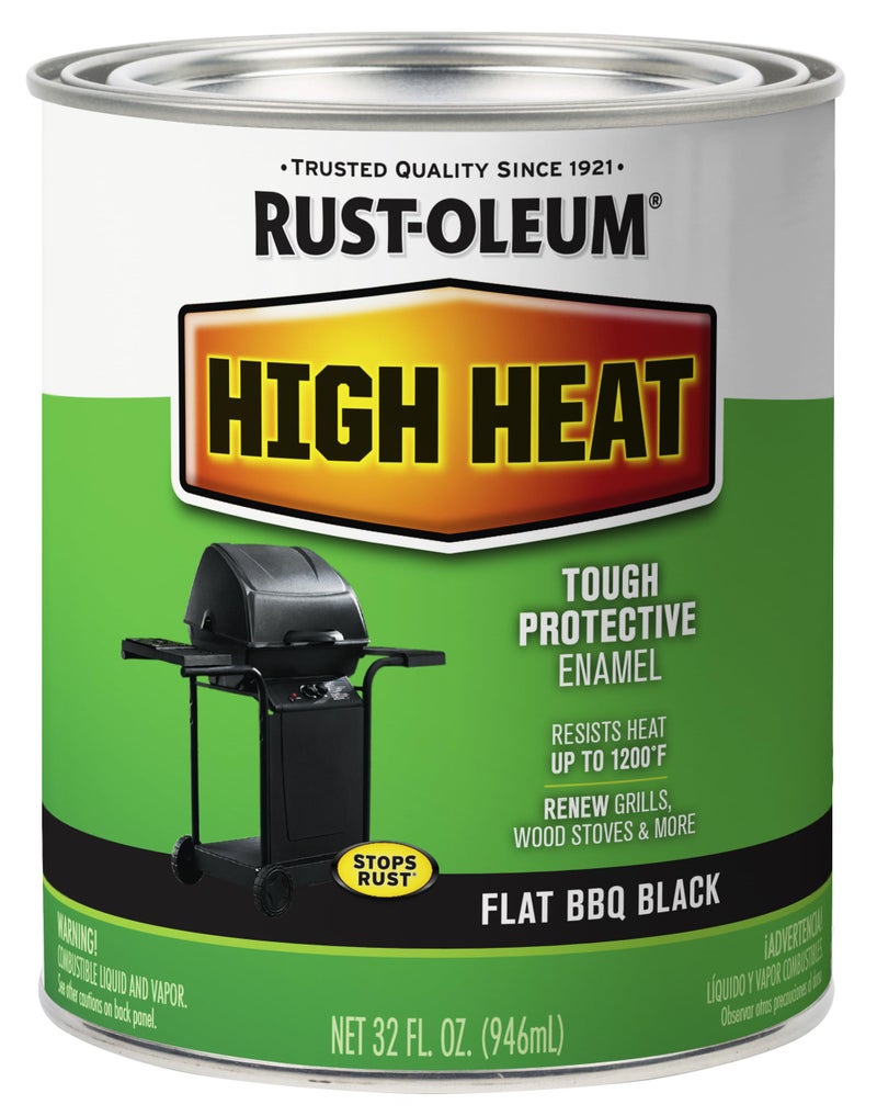 Rust-Oleum 7778502 High Heat Brush Protective Enamel Paint, Quart, Flat BBQ Black - Image 1