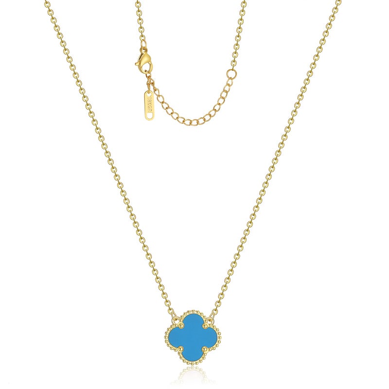 AIPPK Clover Pendant Necklace for Women 18K Gold Plated Four Leaf Clover Necklace Lucky Simple Jewelry Gifts for Women (Blue) - Image 1