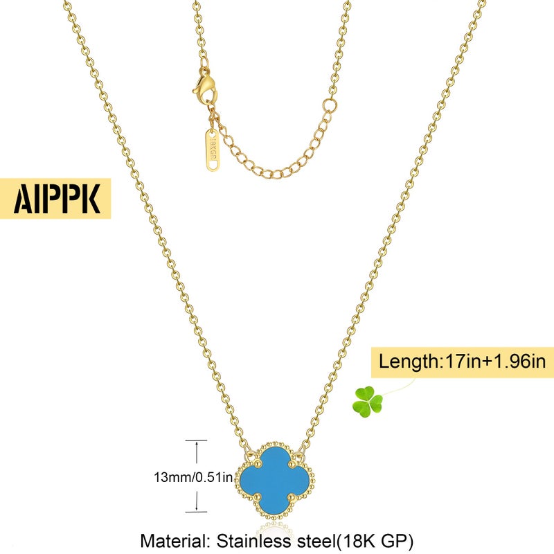 AIPPK Clover Pendant Necklace for Women 18K Gold Plated Four Leaf Clover Necklace Lucky Simple Jewelry Gifts for Women (Blue) - Image 2