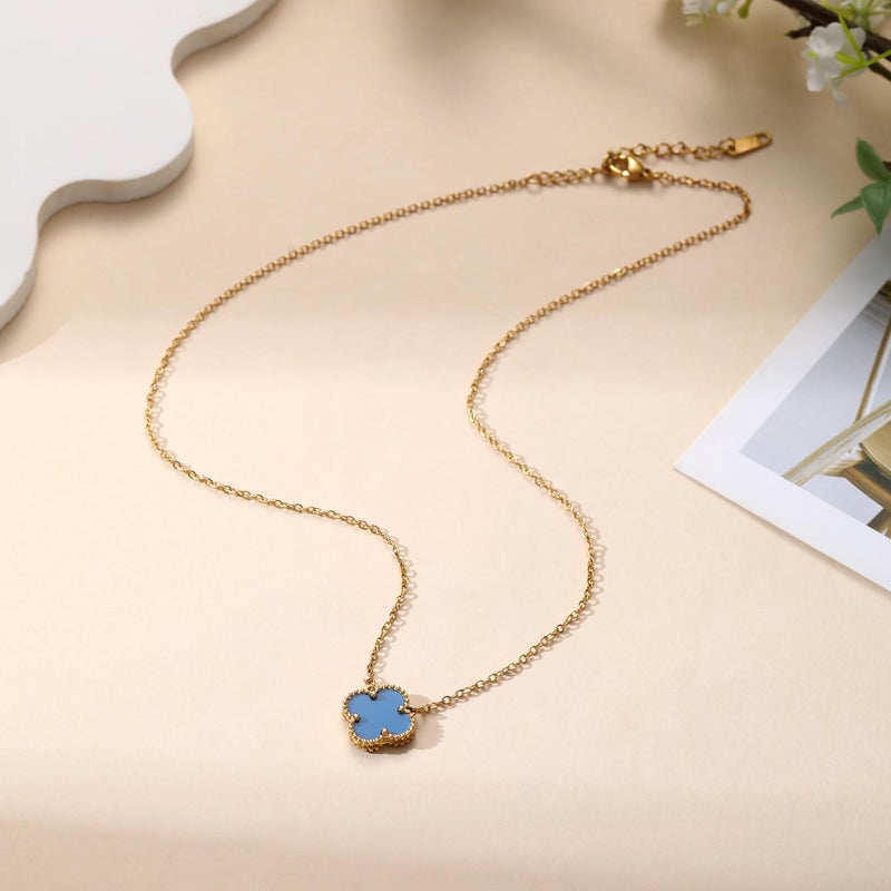 AIPPK Clover Pendant Necklace for Women 18K Gold Plated Four Leaf Clover Necklace Lucky Simple Jewelry Gifts for Women (Blue) - Image 3