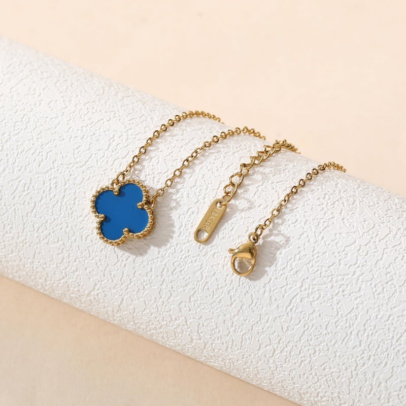 AIPPK Clover Pendant Necklace for Women 18K Gold Plated Four Leaf Clover Necklace Lucky Simple Jewelry Gifts for Women (Blue) - Image 4