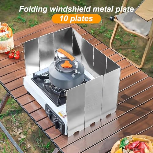 Oligitdi Stove Windscreen, 10 Plates Camp Windshield, Folding Wind protection Aluminum Lightweight Compact Camping Burner Stove Windscreen with Carry Bag - Image 4